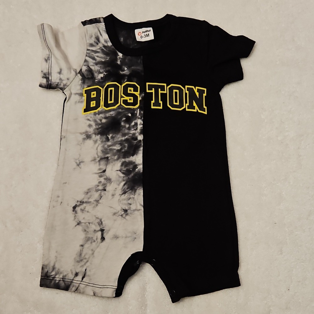 PatPat‎ Tie-Dye Cotton Romper Short Sleeve 0-3M Black Gray White Boston